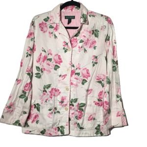 Lauren Ralph Lauren RLR Embroidered Rose Printed Pajama Night Shirt Size Small